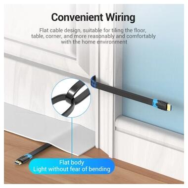 Кабель мультимедийный HDMI M to HDMI M 1.0m 4K60Hz flat black Vention (AAKBF) фото №2