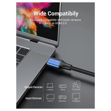 Кабель мультимедийный HDMI M to HDMI M 1.0m 8K60Hz cotton braided blue Vention (ALGLF) фото №4