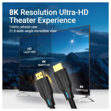 Кабель мультимедийный HDMI M to HDMI M 1.5m 8K60Hz cotton braided black Vention (AAUBG) фото №3