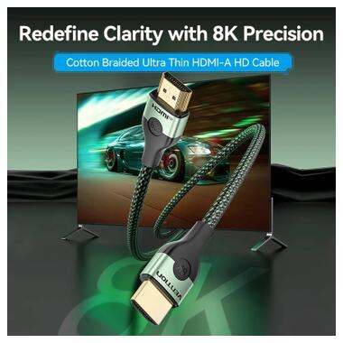 Кабель мультимедийный HDMI M to HDMI M 1.5m 8K60Hz ultra thin cotton braided green Vention (ALOGG) фото №4