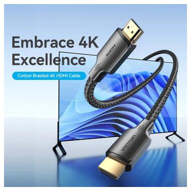 Кабель мультимедийный HDMI M to HDMI M 2.0m 4K60Hz cotton braided black Vention (ALLBH) фото №2