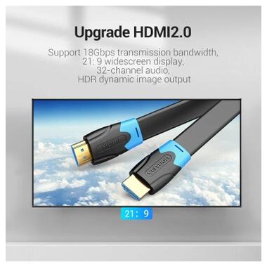 Кабель мультимедийный HDMI M to HDMI M 2.0m 4K60Hz flat black Vention (AAKBH) фото №3