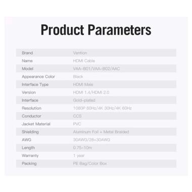 Кабель мультимедийный HDMI M to HDMI M 3.0m 4K60Hz black Vention (AACBI) фото №6