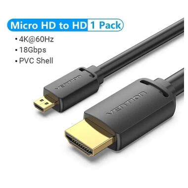 Кабель мультимедийный HDMI M to HDMI micro M 1.0m 4K60Hz black Vention (AGIBF) фото №9