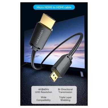 Кабель мультимедийный HDMI M to HDMI micro M 1.0m 4K60Hz black Vention (AGIBF) фото №8