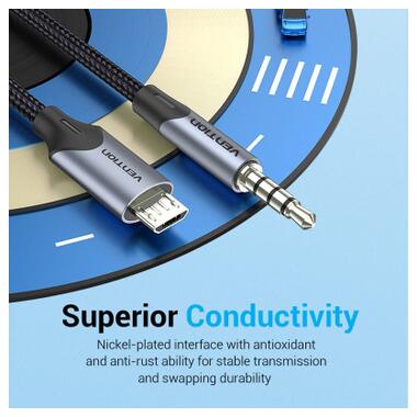 Кабель мультимедийный Micro 5P M to 3.5mm M 1.0m (4pin) black Vention (BDGBF) фото №5