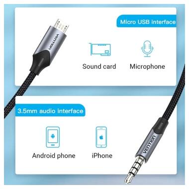 Кабель мультимедийный Micro 5P M to 3.5mm M 1.0m (4pin) black Vention (BDGBF) фото №3