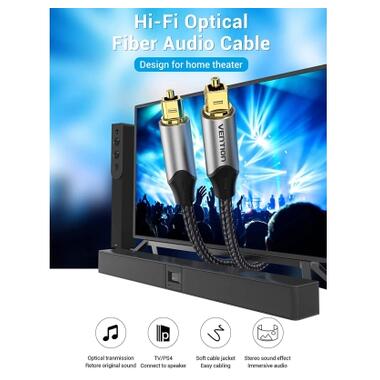 Кабель мультимедийный Optical Toslink 1.0m gray Vention (BAVHF) фото №3