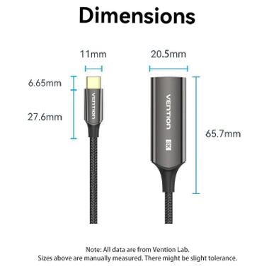Кабель мультимедийный USB-C to DisplayPort M 0.25m 8K black Vention (CRGBC) фото №6