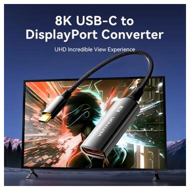 Кабель мультимедийный USB-C to DisplayPort M 0.25m 8K black Vention (CRGBC) фото №2