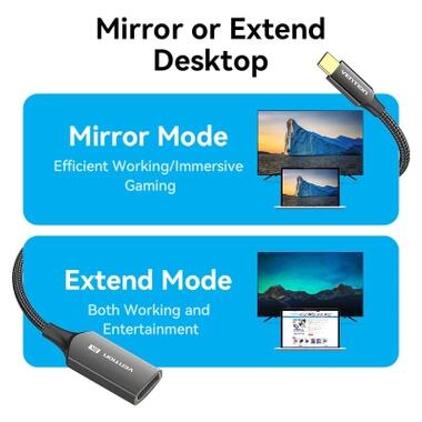 Кабель мультимедийный USB-C to DisplayPort M 0.25m 8K black Vention (CRGBC) фото №3