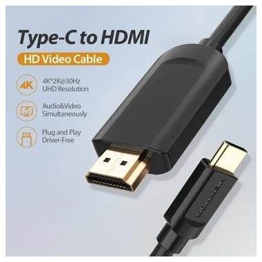 Кабель мультимедийный USB-C to HDMI M 1.5m black Vention (CGUBG) фото №4
