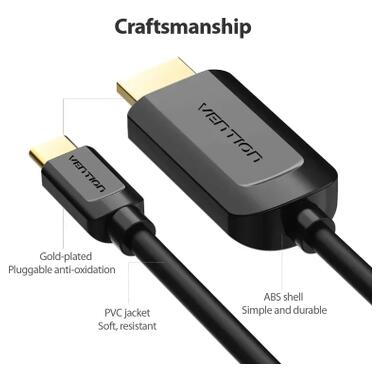 Кабель мультимедийный USB-C to HDMI M 1.5m black Vention (CGUBG) фото №2