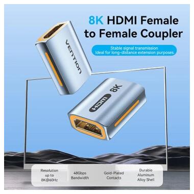 Переходник HDMI F to HDMI F 8K Aluminum black Vention (AIUH0) фото №2