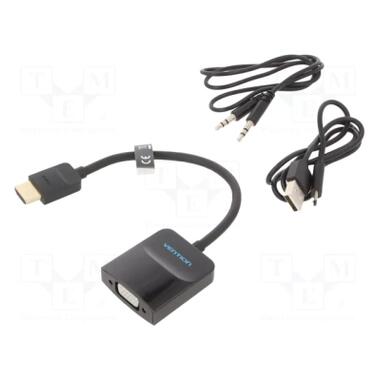 Переходник HDMI M to VGA F + Micro USB F + 3.5mm F 0.15m black Vention (42161) фото №1
