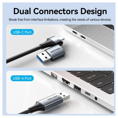 Переходник USB-C + USB A to RJ45 Ethernet 1000Mbps 0.15m aluminum gray Vention (CFQHB) фото №11