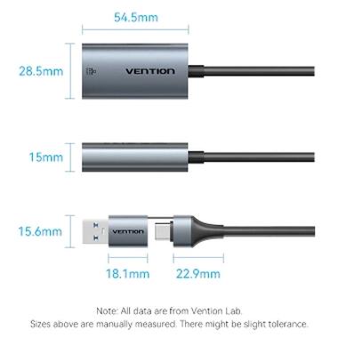Переходник USB-C + USB A to RJ45 Ethernet 1000Mbps 0.15m aluminum gray Vention (CFQHB) фото №2