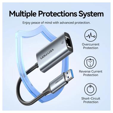 Переходник USB-C + USB A to RJ45 Ethernet 1000Mbps 0.15m aluminum gray Vention (CFQHB) фото №7