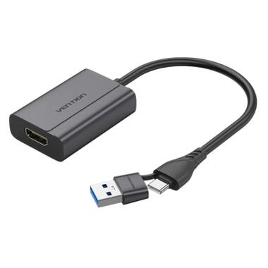 Переходник USB-C + USB-A to HDMI M 0.15m gray Vention (ACYHB) фото №1