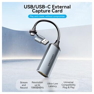 Переходник USB-C + USB-A to HDMI M 0.1m video capture gray Vention (ACWHA) фото №5