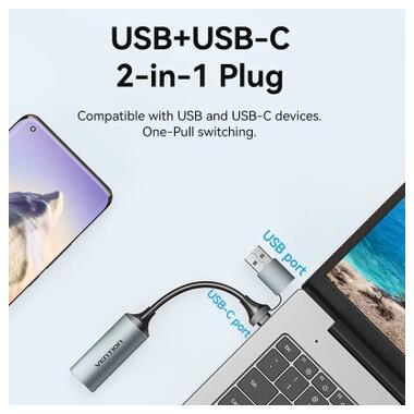 Переходник USB-C + USB-A to HDMI M 0.1m video capture gray Vention (ACWHA) фото №2