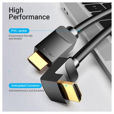 Кабель мультимедийный HDMI M to HDMI M 3.0m V2.0 4K60Hz 90° corner black Vention (AARBI) фото №12