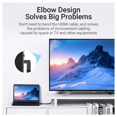 Кабель мультимедийный HDMI M to HDMI M 3.0m V2.0 4K60Hz 90° corner black Vention (AARBI) фото №6