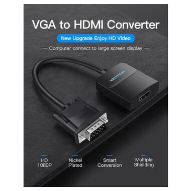 Переходник VGA 15F to HDMI M 1080P 60Hz 3,5mm Audio 0.15m Vention (ACNBB) фото №6