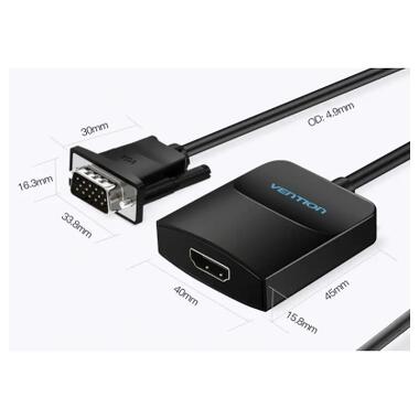 Переходник VGA 15F to HDMI M 1080P 60Hz 3,5mm Audio 0.15m Vention (ACNBB) фото №3