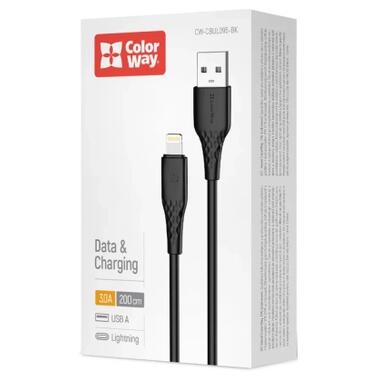Дата кабель USB 2.0 AM to Lightning 2.0m 3A textured PVC black ColorWay (CW-CBUL095-BK) фото №4