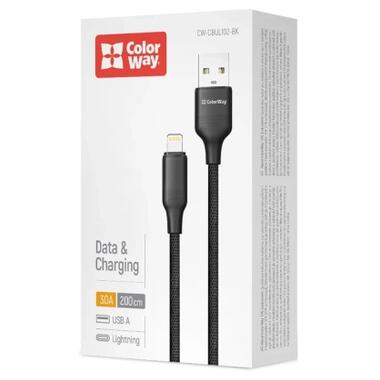 Дата кабель USB 2.0 AM to Lightning 2.0m 3A TPE embossed black ColorWay (CW-CBUL102-BK) фото №4