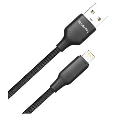 Дата кабель USB 2.0 AM to Lightning 2.0m 3A TPE embossed black ColorWay (CW-CBUL102-BK) фото №2