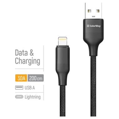 Дата кабель USB 2.0 AM to Lightning 2.0m 3A TPE embossed black ColorWay (CW-CBUL102-BK) фото №5