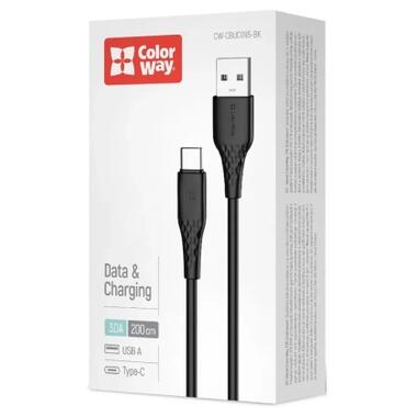 Дата кабель USB 2.0 AM to USB-C 2.0m 3A textured PVC black ColorWay (CW-CBUC095-BK) фото №4