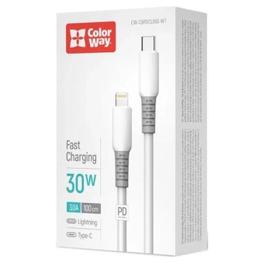 Дата кабель USB-C to Lightning 1.0m PD30W liquid silicone white ColorWay (CW-CBPDCL093-WT) фото №4