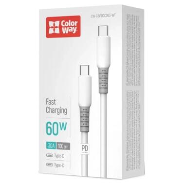 Дата кабель USB-C to USB-C 1.0m 3A PD60W liquid silicone white ColorWay (CW-CBPDCC093-WT) фото №4