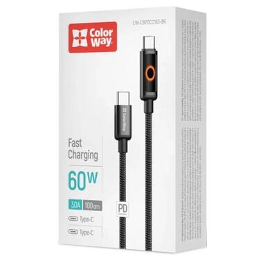 Дата кабель USB-C to USB-C 1.0m 3A PD60W black ColorWay (CW-CBPDCC103-BK) фото №4