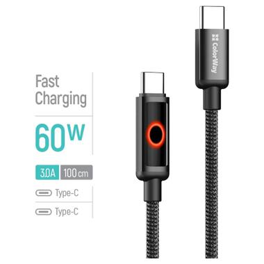 Дата кабель USB-C to USB-C 1.0m 3A PD60W black ColorWay (CW-CBPDCC103-BK) фото №5