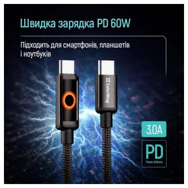 Дата кабель USB-C to USB-C 1.0m 3A PD60W black ColorWay (CW-CBPDCC103-BK) фото №6