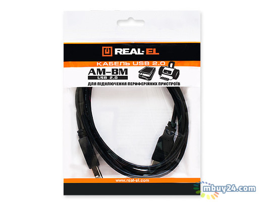 Кабель Real-El USB2.0 AM-BM 3.0M Black фото №3