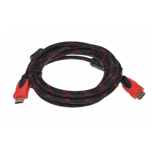 Кабель HDMI - HDMI посилений в обмотці 3 м, Чорний/Червоний фото №1