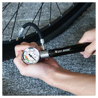 Насос велосипедний ручний West Biking 0711032 Black міні з манометром для накачування коліс фото №6