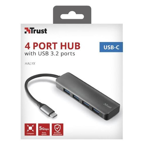 Хаб USB Trust Halyx USB-C до 4 портів USB-A 3.2 АЛЮМІНІЙ фото №13
