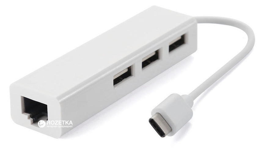 USB-хаб Value USB3.1 Type-C RJ45 10/100 3 порти USB2.0 кабель 15 см (S0742) фото №1