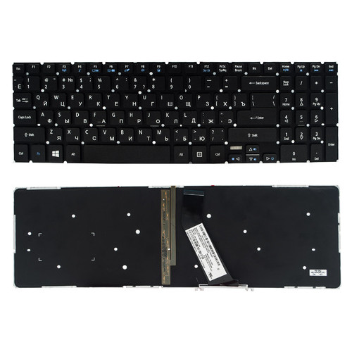 Клавіатура Acer Aspire V5-552 V5-552G V5-572 V5-573 V7-581 V7-582 чорна без рамки Прямий Enter підсвічування WHITE Original PRC (AEZRK700010) фото №1