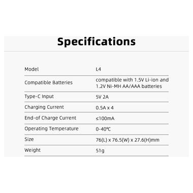 Універсальне ЗУ Xtar L4 для AA/AAA 1.5V Li-Ion/Ni-MH, USB, LED індикатор, 4 канали фото №7