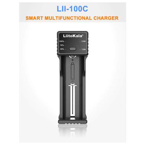 Універсальне ЗУ Liitokala Lii-100C, 1 канал, Ni-Mh/Li-ion, USB, PowerBank, LED, Box фото №2