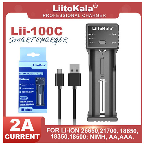 Універсальне ЗУ Liitokala Lii-100C, 1 канал, Ni-Mh/Li-ion, USB, PowerBank, LED, Box фото №4