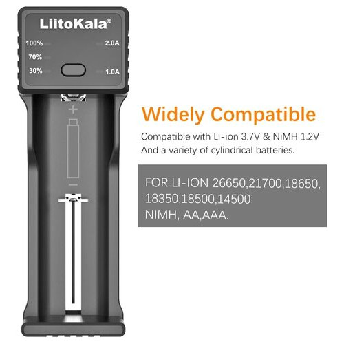 Універсальне ЗУ Liitokala Lii-100C, 1 канал, Ni-Mh/Li-ion, USB, PowerBank, LED, Box фото №3