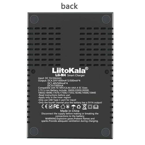 Універсальне ЗУ Liitokala Lii-M4, 4 канали, Ni-Mh/Li-ion, USB Type-C, Powerbank, Test, LCD, Box фото №7